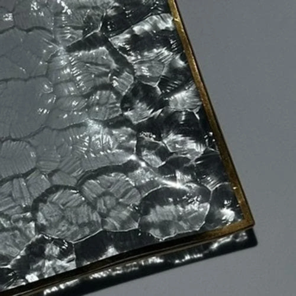 Vtg Textured Ice Glass Rectangular Serving Tray Gold Rim Hammered Clear Tray 13